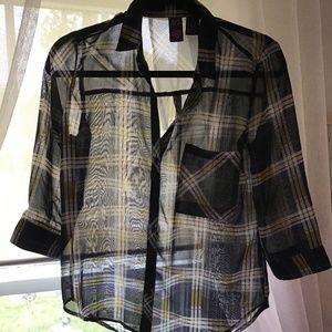 NWOT BFF Collection Plaid Sheer Blouse Be Fun and Flirty